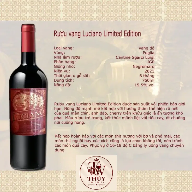 Giá vang y luciano limited edition negroamaro puglia do