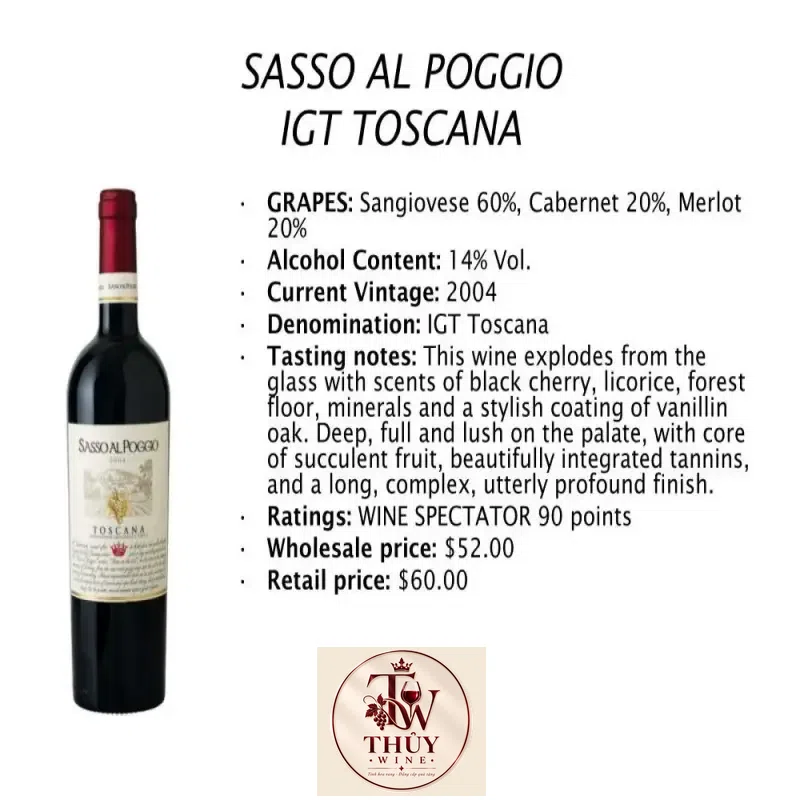 Giá ruou vang piccini sasso al poggio toscana igt