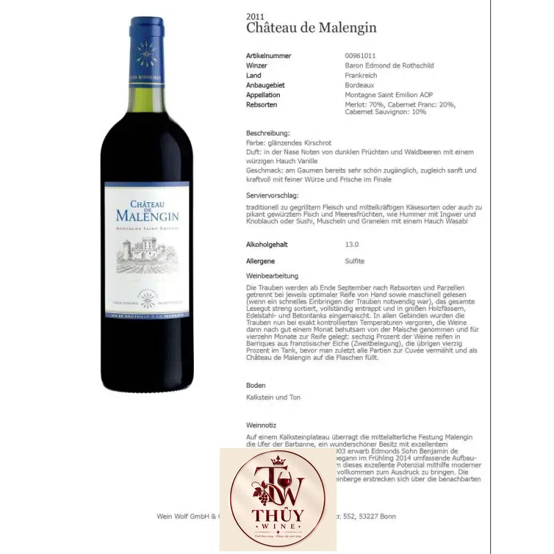 Địa chỉ bán vang phap chateau de malengin montagne saint emilion giá rẻ tại Sài Gòn